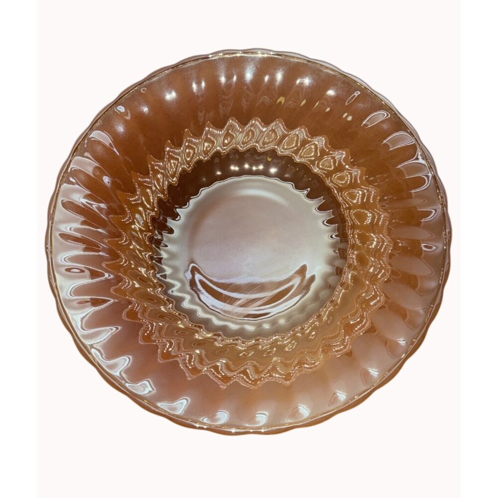 Anchor Hocking Fire King Peach Luster 8.5" Carnival Glass Serving Bowl